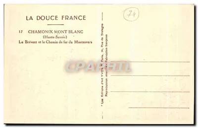 El Brévent y el Ferrocarril del Montenvers — Chamonix Mont Blanc — Ediciones de Arte YVON — Reverso