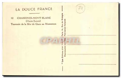 Traversée de la Mer de Glace au Montenvers — Chamonix-Mont Blanc — Éditions d'Art YVC, Paris — Verso