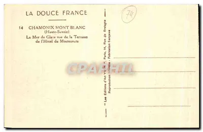 Stara pocztówka Chamonix Mont Blanc Morze lodowe widok z tarasu hotelu Montenvers — Rewers