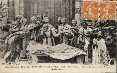 Igreja de St-Léonard-des-Bois (Sarthe) — Morte da Santa Virgem — Sepultamento pelos Apóstolos — Edit. Favrier