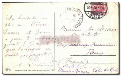 Strasbourg i. E. — Skrzywiona szczyt wieży — Kunstverlag E. Hartmann, Strassburg i. E. nr 74 — Rewers