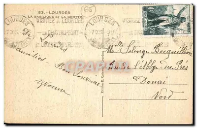 Lourdes — Bazylika i Góra — Wydanie E. Quinault Lourdes — Rewers
