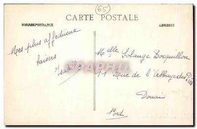 Lourdes — Tarjeta de felicitación religiosa con pájaros portadores de oraciones — Editor Birmygœt, n°65 — Reverso