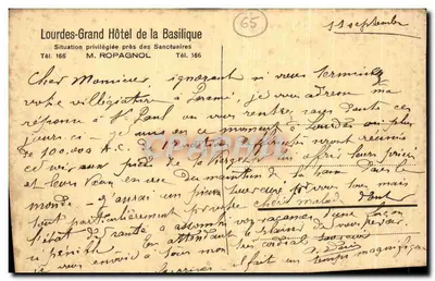 Grand Hôtel de la Basilique — jego położenie w Lourdes — wydawca nie widoczny — Rewers