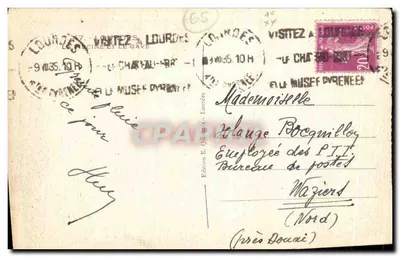 Lourdes — Widok świątyni i rzeki — Wydawnictwo E. Quinault, Lourdes — Rewers