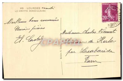 Lourdes — A Gruta Milagrosa — Edição E. Quinault Lourdes — Verso