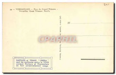 Versalles — Parque del Gran Trianón — Editor Cimper, 86, rue de Bondy, París — Reverso
