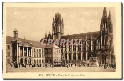 Rouen - Praça do Hotel de Ville — vista do Hotel de Ville e da catedral — editor Cartes 'La Cigogne', Rouen