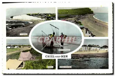 Criel-sur-Mer — Vista geral, A Praia, Pescadores de Camarões, O Camping, A Praia com maré baixa — Éditions Gaby, Nantes