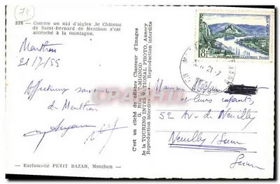 Zamek Saint-Bernard — Menton — Wydawca: PETIT BAZAR, Menthon, nr 338 — Rewers