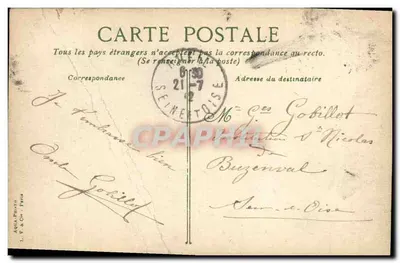 Bilhete postal antigo Courseulles Le Bassin a Flot Bateau — Verso