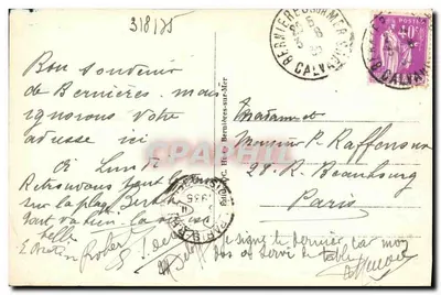 Bernières-sur-Mer — A Digue e as Cabines — editor H. C. Huet, n° 507 — Verso