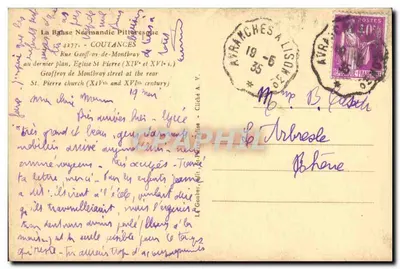 Rue Geoffroy-de-Montbray — widok katedry św. Piotra — Le Gouaty — Rewers