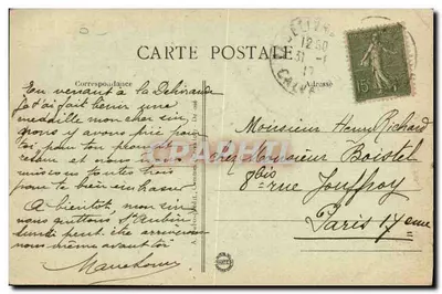 Pod stopami N.-D. z Délivrande — figura Matki Boże otoczona rzeźbami — wydawca Calviard, nr A+D 264 — Rewers
