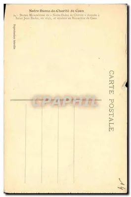 Nossa Senhora da Caridade de Caen — estátua milagrosa — reprodução postal — Verso