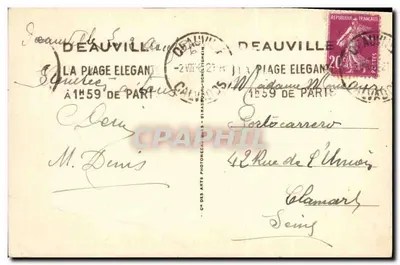 Deauville-Plage-Fleurie — Praça Morny — Bilhete postal antigo 817 — Verso