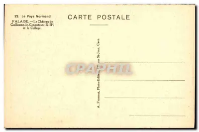 Falaise — O Castelo de Guillaume-le-Conquérant (XIII) e o Colégio — A. Froment, Caen — Verso