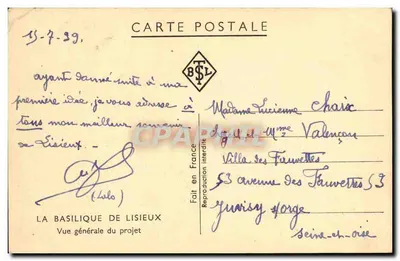 Basilique de Lisieux — vue générale du projet — éditeur LA BASILIQUE DE LISIEUX — Verso