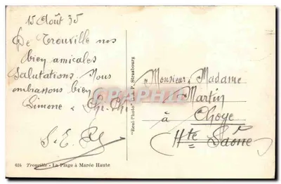 ट्रूविल में समुद्र तट — एक चित्र — "Real-Photo" C.A.P. स्ट्रासबर्ग, संख्या 634 — पीछे
