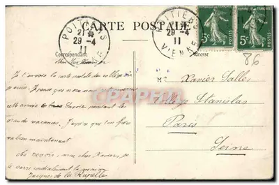 Poitiers — Colégio St-Joseph — C. Thirion, n° 86 — Verso