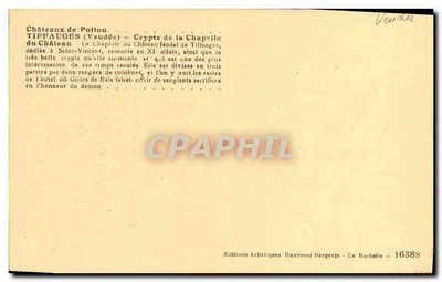 Castelos de Tiffauges — Cripta da capela do castelo feudal — Edições Artísticas Raymond Hergevin — Verso