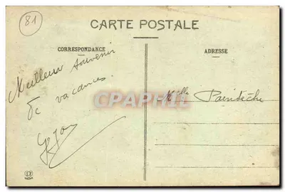 Bilhete postal antigo Lavaur Estátua do Conde de Lascazes e ponte antiga — Verso