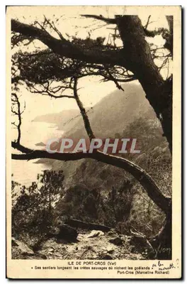Bilhete postal antigo Ilha de Port Cros Veja os Caminhos que Seguem as Cretas Selvagens