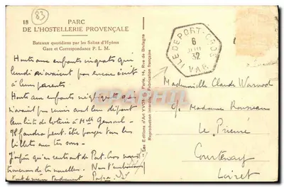 Bilhete postal antigo Ilha de Port Cros Veja os Caminhos que Seguem as Cretas Selvagens — Verso