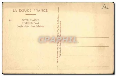 Os Palmier — Jardim Denis — Edições d'Art Yvçon — Verso