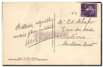 Fontarabie, widok z dworca w Hendaye — R. Bergeron, 6315 Le Pays Basque — Rewers