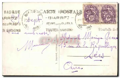 Biarritz — Vista del mare preso dalla Loge de Théâtre — L. Jugand, editore — Verso