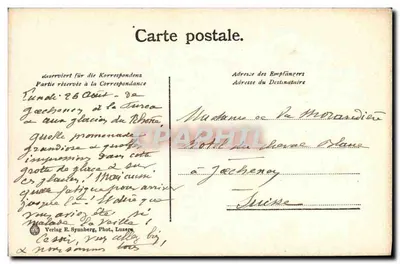 Entrada do glaciar do Reno — Gruta — Verlag E. Synnberg, Fot. Luzern, n° 688 — Verso