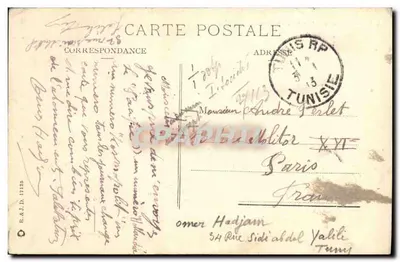 Stara pocztówka Tunis Ogólny widok z Belvedere — Rewers