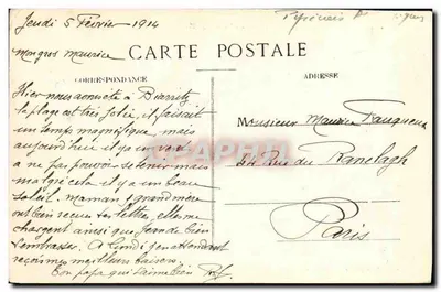 Biarritz Pittoresque — Le Rocher du Basta — Edição Lohimian — N° 168 — Verso
