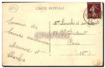 Le Puy-de-Dôme — Altitude 1465 m. — G. d'O, editor — Verso