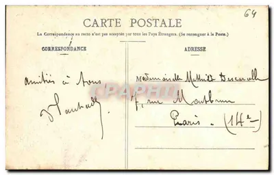 Biarritz - Grande Place e o Hotel Victoria — Edição A. Simons, N° 64 — Verso