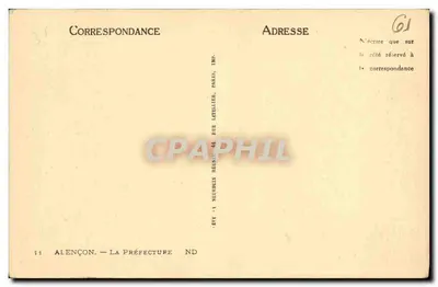 Alençon — A Prefeitura — Editor ND, n° 11 — Verso