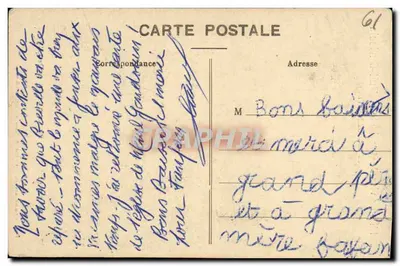 Bilhete postal antigo A Igreja Viva e Falante de Menil Gondouin Pres Briouze Aspecto geral da fachada em 1º de setembro de 1910 — Verso