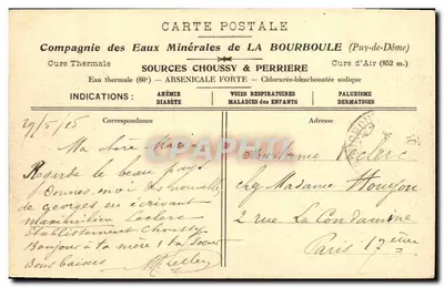 Panorama LA BOURBOULE — widok z powietrza — Spółka Wód Mineralnych LA BOURBOULE — Rewers