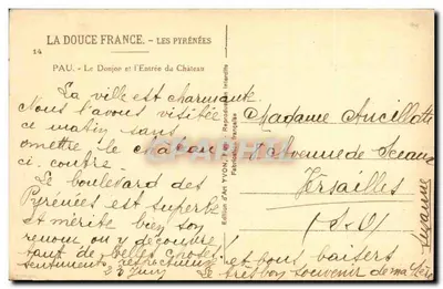 Pau - O Donjon e a Entrada do Castelo — LA DOUCE FRANCE - LES PYRÉNÉES, edição YVON, n°14 — Verso