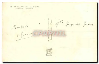 Pavilhão da Argélia — Exposição Internacional de Paris 1937 — H. Chipault, Concessionário — Verso