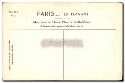 Paris... em Caminhada — Vendedora de Flores, Praça da Madeleine — Edição de Arte YVON, Série N°5, N°91 — Verso