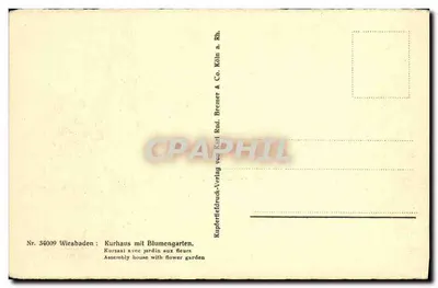 Wiesbaden, Kurhaus com jardim de flores — editor Karl Rud. Bremer & Co. n° 34009 — Verso