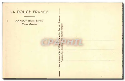 Annecy (Haute-Savoie) — Velho Quartier — Rue de Brégligne, editor Yvon, n°1 — Verso