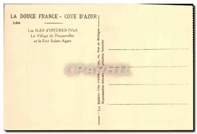 Wyspy Hyères (Var) — Wioska Porquerolles i Fort Sainte-Agathe — Éditions d'Art Yvon, 1/52 — Rewers