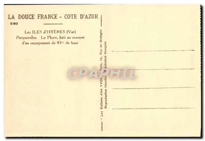 Ilhas de Hyères (Var) — O farol no topo de um desfiladeiro de 83 m — Edições de Arte YVCH, Paris — Verso