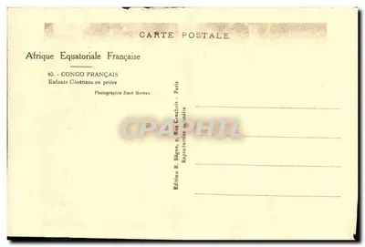Bilhete postal antigo Congo Francês Crianças Cristãs em Oração — Verso