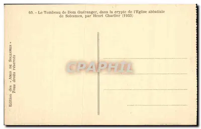 Túmulo de Dom Guéranger — cripta da igreja abbatial de Solesmes — por Henri Charlier (1933) — Verso