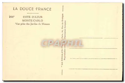 Monte-Carlo — Visão tirada dos Jardins de Mônaco — Éditions d'Art Yvon — Verso