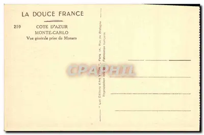 Ogólny widok z Monako — Côte d'Azur — Éditions d'Art Yvon, n°259 — Rewers